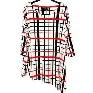 Plaid Asymmetrical Stretch Tunic Top Womens 2X Business Casual Bohemian Romantic